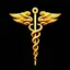 Placeholder: glowing golden fantastical caduceus symbol with two serpents coiling around a staff, concept art, minimalism, dark negative space, by Petros Afshar