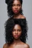 Placeholder: A portrait of a beautiful youthful black woman, wearing a black dress, long hair, black hair, wavy hair, wizard, magical, ethereal, soft bright lighting, Concept art by wlop, Ultra quality 8k, Fantasy.