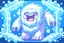 Placeholder: Anime pixel art of a Fresh stage Epi-Yeti, resembling a tiny yeti with a stethoscope, nestled inside a shimmering ice crystal.