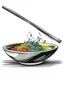 Placeholder: A stainless steel wok filled with colorful stir-fry vegetables and a stream of fluffy white rice cascading down one side. Chopsticks rest on the rim. Style: Minimalist, Mood: Fresh, Lighting: Bright overhead kitchen light, T-shirt design graphic, vector, contour, white background.