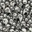 Placeholder: sketch line, rought, of faces on a pages, screaming and sad, demented, mad, journal