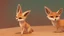 Placeholder: Highly detailed medium shot of a fennec fox, sand, red, cute, sun, hot, cacti