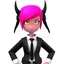 Placeholder: ROBLOX woman character pink hair with horns with white t-shirt and black tie