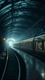 Placeholder: Si-Fi, a train station, intricate historical moody , eerie grim dark ambiance, speculative fiction art. Bokeh