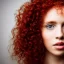 Placeholder: Woman with red curly hair and brown eyes