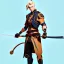 Placeholder: blond man samurai with robot body and braid