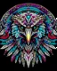 Placeholder: mandala style complex eagle colorful page, vibrant color, clean black line, no break line, beautiful look, critical art, digital art, full page design, high resolution graphics, beautiful background dimension 9:16, reference image only use for color for output result, use purple, magenta and blue color gradient