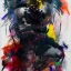 Placeholder: Fullbody portrait of an abstract hyperbolic demon looking at a mirror, colorful charcoal painting, by yoji shinkawa on lsd, erratic brush strokes, sense of dread and death and blood, greg rutkowski, rough