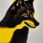 Placeholder: Black wolf with yellow and red