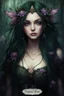 Placeholder: Dark green hair Water lilies long hair lotus night Fairy princess rapunzel hair queen crown dragonflies fireflies elven tiara flowers fairy wings gothic purple