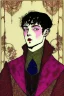 Placeholder: 17 year old boy, pig-like facial features, dressed in noble clothes, friendly, with upturned nose, fanged underbite , in the style of Harry Clarke