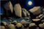 Placeholder: Rocks, night, 2000's sci-fi movies influence, otto pippel impressionism painting