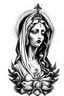 Placeholder: white and black illustration of madonne sacred detailed in a tattoo style in white background