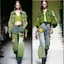 Placeholder: Women model catwalk wearing cargo jeans with patch jellow and green