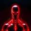 Placeholder: personaje futurista transformandose en humano con luces rojas