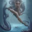 Placeholder: sango fantasy, fantasy magic, intricate, sharp focus, illustration, highly detailed, digital painting, concept art, matte, artgerm and paul lewin and kehinde wiley, masterpiece sexy lips Asian afro lips black African lady body mermaid Dragon fish head blue space lady sea under water mermaid seaweed pyramid