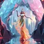 Placeholder: very complex structure ,pretty viberating color environment 3d metalic and crystal recursive animating beveled geometric base very complex structure future world evolving background and goddess lady in pretty cleric dress comes out dancing gracefully , viberating color moving very in modern city escap environment while camera tracking it.