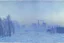 Placeholder: cyberpunk buildings near the frozen lake, winter, tendency to science fiction, realistic vision, claude monet painting