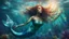 Placeholder: mermaid, beautiful eyes, dancing underwater, scales, double exposure, glare, sparkles, clear lines, detail, fine rendering, high resolution, 64K, photorealism, precise focus, digital painting,