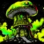 Placeholder: A fantabulous black, yellow, and green (((mushroom tower house))) erected atop a (geologic pillar), surrounded by the uncanny imaginative ((( swirling skies))), offset by the stark hues of a (neon-tinged nebulous space scape), within. captured by the hand a skilled master painter with a focus on (softly blurred compositions and voluminous lighting).