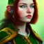 Placeholder: Halfling, woman, full body, red braid hair, adventurer, green eyes, magic