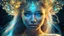 Placeholder: The photo is done in a bioluminescent and bioluminescent art style depicting a divine woman, Bioluminescent dewy translucent glowing skin, ethereal glowing eyes, long neck, perfect face in ultra-realistic details, flowing hair, The composition imitates a cinematic film with dazzling, golden and silver lighting effects. Intricate details, sharp focus, crystal clear skin create high detail. 3d, 64k, high resolution, high detail, computer graphics, hyperrealism, f/16, 1/300 sec.