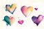 Placeholder: Five Abstract watercolour hearts with sketchy pencil outlines