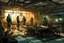 Placeholder: council of scientists inside a laboratory, post-apocalyptic, comic concept art style