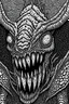 Placeholder: Moth / shark hybrid demon in the style of Berserk manga. B/w.