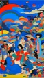 Placeholder: An digital painting by Kuniyoshi and Kandinsky of people surrounded by a digital landscape.