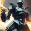 Placeholder:  octane render, 8k, high detail, humanoid droid with fire swords hands, android, steel blades, full figure, fit in board, cosmic ambiance, masterpiece, art by Yoji Shinkawa