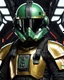 Placeholder: star wars bald male corellian pilot wearing black and bright gasoline green First Order special forces TIE pilot commando armored flightsuit and helmet with gold trim inside the jedi temple, centered head and shoulders portrait, hyperdetailed, dynamic lighting, hyperdetailed background, 8k resolution, volumetric lighting, light skin, fully symmetric details