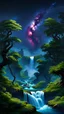 Placeholder: Hyperrealistic photograph nighttime jungle river valley (magically glittering:1.6), (multiple of ([octopus:tree:0.5] fuisions:1.5), (glitter effect:1.5) (epic waterfall:1.2), spiers, dark (stary sky:1.5) with beautiful (nebula:1.1) (night sparkle effect:1.3), Photorealistic, (insane details:1.5), (intricately detailed:1.5), blue and (yellow:1.6) hues, (alcohol ink:1.0), (highly detailed:1.5), glittering, (hyperdetailed:1.5) professional photography, 8k