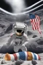 Placeholder: "Generate an awe-inspiring 8K realist image depicting an astronaut triumphantly planting a Bitcoin flag on the lunar surface. The cosmic backdrop should be a chaotic yet mesmerizing scene, replacing traditional stars with various cryptocurrencies. Envision shooting stars as dynamic market movements, while trading charts and pips seamlessly integrate into the background, forming a visually stunning representation of the crypto universe's conquest of the moon."