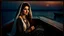 Placeholder: Hyper Realistic Photographic-Close-View Young Beautiful Happy Pashto Woman-Alone with beautiful eyes wearing white-embroidery-Dress-with-velvet-black-shawl Happily-Sitting in a ship-decorated-with-flowers-&-garland-lights in-the-middle-of-sea with cloudy-moonlight at beautiful-dark-night showing dramatic & cinematic ambiance.