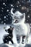 Placeholder: Create a white black Fluffy reindeer Mixed with a kitten in the Snow playing in the background is snowing