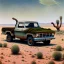 Placeholder: closeup of rusty nukizer truck, moss covered, desert, cracked dry lake bed, by Zdzislaw Beksinski, Norman Rockwell, highly detailed, soft lighting, 8k resolution, oil on canvas