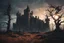 Placeholder: cinematic lighting, 8k highly detailed, surreal and striking, gigantic creepy castle, dead land, black dead trees,