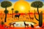 Placeholder: A desert oasis with animals at sunset by artist "Henri Rousseau",by artist "Leonora Carrington""