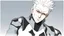 Placeholder: Satoru Gojo is a young tough guy white hair blue eyes black turtleneck without arms white loose pants in a defensive pose