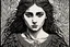 Placeholder: create a deeply powerful tragic, heart wrenching, and evocative, woodcut of a raw and weathered raven maiden girl with highly detailed and deeply cut facial features, in the style of EDWARD BURNE-JONES, and KATHE KOLLWITZ , searing lines and forceful strokes