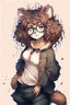 Placeholder: anime racoon girl with glasses curly hair fullbody