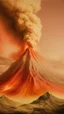 Placeholder: A light rosy orange colored volcano with spewing fire painted by Leonardo da Vinci