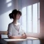 Placeholder: female student studying by the window, anime style,perfect face, cool face, unreal engine 5, cinema4d, sun light, studio lighting --ar 1:1 --v 4