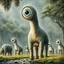 Placeholder: far in the distance five big crepy-cute weird creatures stand on four legs on eart , on tube heads is one giant eye , gray-white-pale blue color skin, with big cow udders on the belly between their legs,, without ears ,peacefully grazing the grass, background is a jungle, rain, detailed, sci-fi, fantasy, cinematic