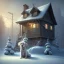 Placeholder: SAD, SCARED, LONELY DOG TIED UP OUTSIDE WITH A HOUSE IN BACKGROUND, WINTER, 8k resolution, high-quality, fine-detail, intricate, digital art, detailed matte, volumetric lighting, illustration, 3D octane render, brian froud, howard lyon, selina french, anna dittmann, annie stokes, lisa parker, greg rutowski