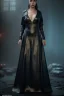 Placeholder: portrait goddess in black leather gown in a dungeon, cleavage, sci-fi fantasy style, 8k,dark