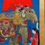 Placeholder: chinese god with cow head riding a detailed indian elephant painting