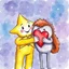 Placeholder: star-buddy and a heart-buddy together in a 1980s watercolor