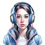 Placeholder: Front face realistic girl wearing mask with headphones